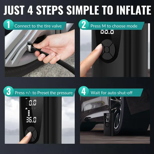 Miniatura 6 de Inflador de neumáticos, compresor de aire portátil, bomba de aire para neumáticos de automóvil, portátil, 180 PSI, inflado eléctrico 3 veces rápido
