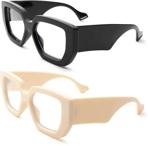 Miniatura 13 de Hycredi Gafas de luz azul de marco grueso para mujeres y hombres, anteojos cuadrados de gran tamaño para juegos de computadora con lente transparente