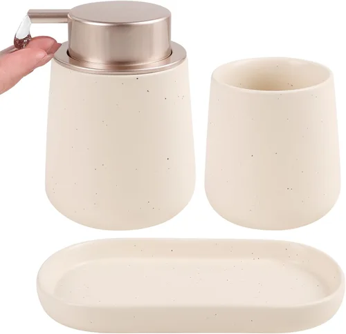 Miniatura 10 de BosilunLife Juego de accesorios de baño 3 piezas - Juego de dispensador de jabón con espuma de cerámica para baño, decoración de baño estilo casa