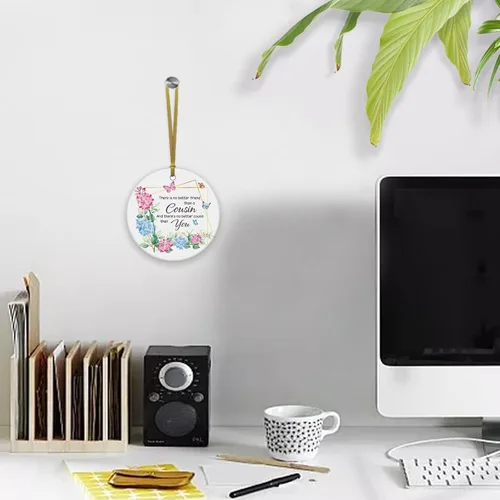 Miniatura 6 de REWIDPARTY Adorno floral de primo, placa de recuerdo para árbol de Navidad, regalo de graduación, cumpleaños, para mujeres y hombres, adorno