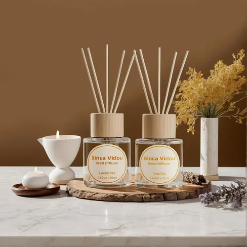 Miniatura 7 de Juego de difusores de varillas Binca Vidou, difusores de aceite esencial natural de lavanda y vainilla con varillas para aromaterapia, decoración