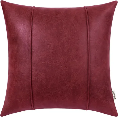 Miniatura 26 de BRAWARM Fundas de Almohada Decorativa de Cuero Café de 22 x 22 Pulgadas - Funda de Almohada de Piel Sintética con Ribetes, Almohada Decorativa