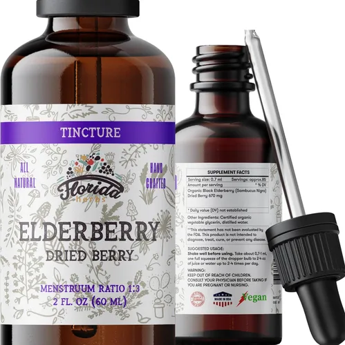 Tintura de saúco negro, extracto de extracto de saúco negro orgánico para apoyo inmunológico (Sambucus Nigra) | 2 onzas líquidas (1 paquete - 2