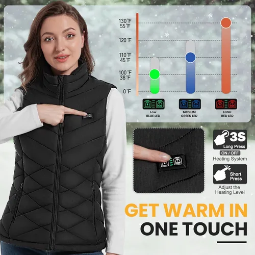 Miniatura 3 de Chaleco térmico para mujer, chaleco ligero y cálido con batería de 7.4 V, chaleco de calefacción eléctrica para senderismo, camping