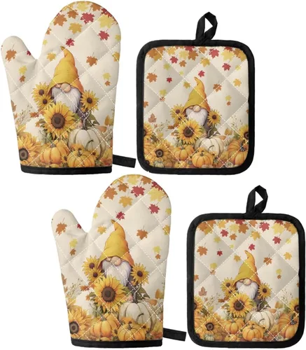 Miniatura 12 de UNICEU Juego de 4 manoplas de horno personalizadas y soportes para ollas, decoración de cocina, guantes protectores personalizados para hornear