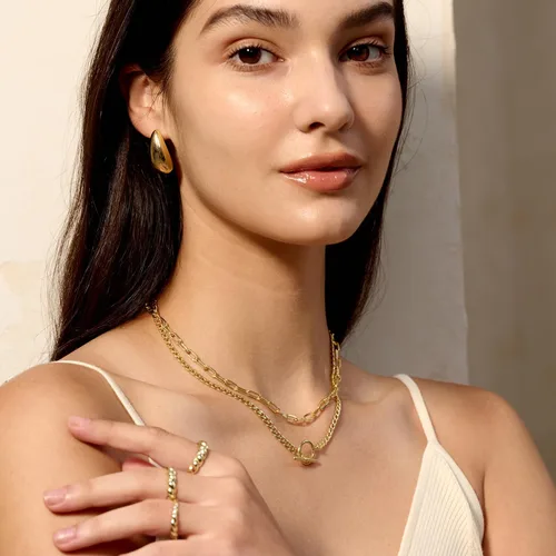 Miniatura 4 de CHESKY Collares de oro en capas para mujer, collar de cadena de oro delicado de 14 quilates para mujer, cadena de clip de eslabones cubanos de moda