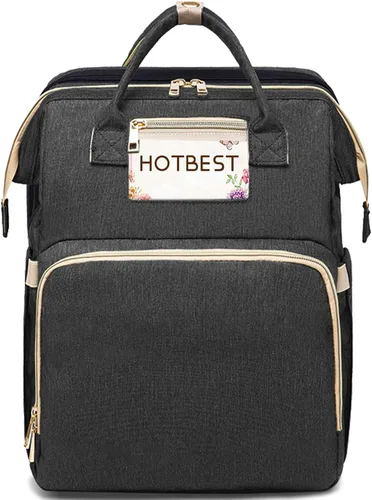 HOTBEST Mochila para pañales, bolsas de pañales, bolsa de artículos esenciales de viaje impermeable multifunción, Negro B, Mochila para pañales