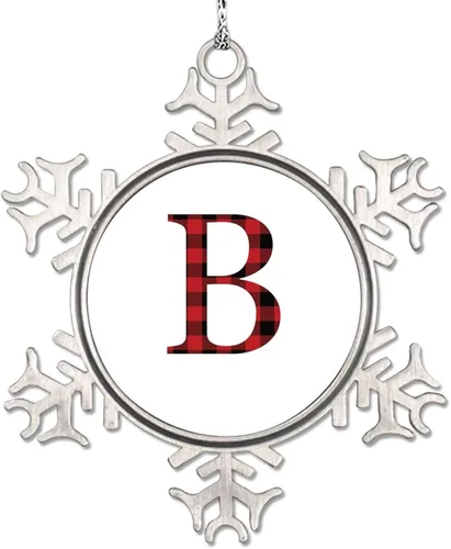 Miniatura 9 de Monograma inicial letra A copo de nieve, adornos de letras rojas y negras a cuadros para árboles de Navidad, adornos de Navidad personalizados