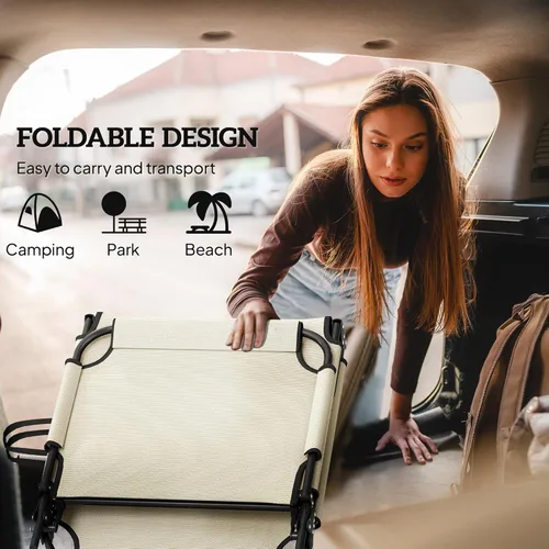 Miniatura 5 de Outsunny Tumbona plegable con respaldo reclinable de 4 niveles, silla de bronceado al aire libre con cojín, silla de salón al aire libre con tela