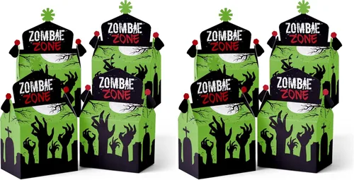 Big Dot of Happiness Zombie Zone - Caja de golosinas para fiestas – Halloween o cumpleaños Zombie Crawl Party Goodie Gable Boxes – Juego de 12