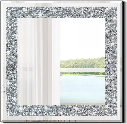 Miniatura 9 de QMDECOR Espejo de Pared Decorativo Rectangular Brillante para Decoración del Hogar con Decoración de Diamante Crush de Cristal Plateado