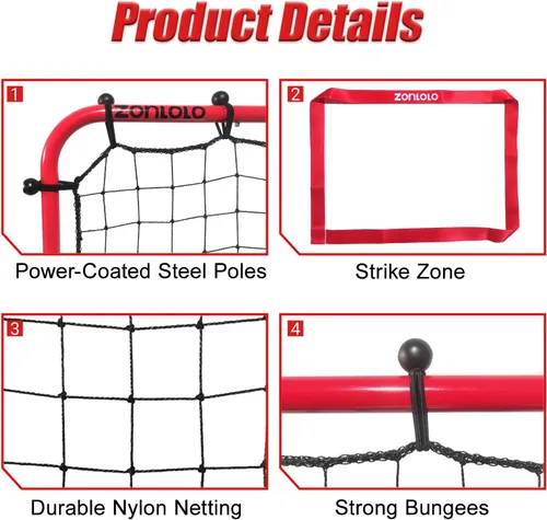 Miniatura 5 de Zonlolo Baseball Pitchback Net, Rebounder Net, Pitching Return Trainer,Three Angles Without Adjusting, Perfect for Solo Playing Catch
