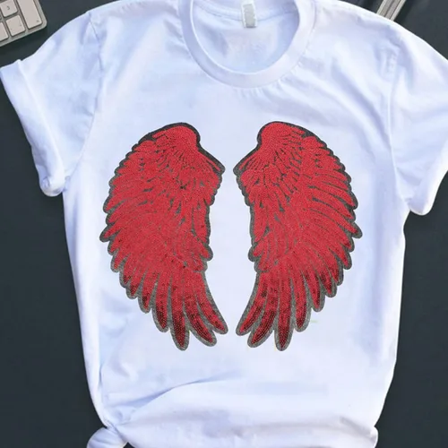 Miniatura 6 de 2pcs Angel Wing Sequin Embroidered Applique Patch Crimson Medium Size for Garment Sewing, DIY Clothing Decoration, Iron-on Fabric Patch for Jackets