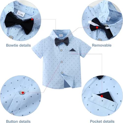 Miniatura 2 de DISAUR Ropa para bebé niño, camisa de vestir con corbatín y pantalones de tirantes, conjuntos de traje de caballero para boda de 1 a 6 años