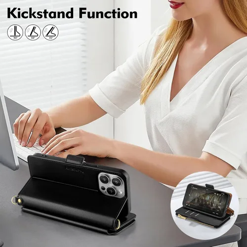 Miniatura 5 de Antsturdy Compatible con iPhone 15 Pro Max Funda Cartera para Mujeres【Bloqueo RFID】Funda de Teléfono Cruzada de Cuero PU con Cremallera y Correa