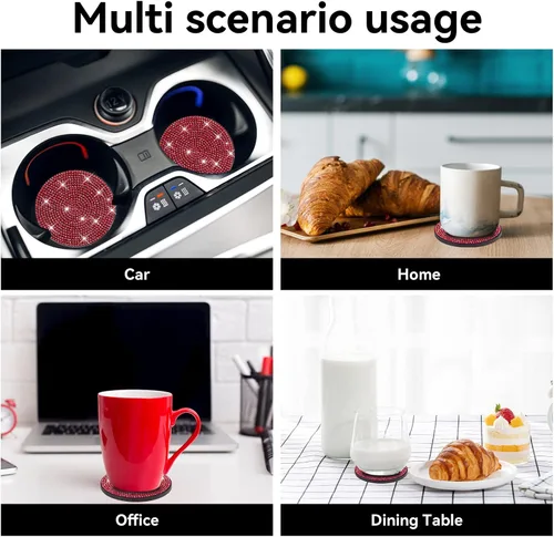 Miniatura 7 de SINGARO - Posavasos brillantes para automóvil, 4 posavasos antideslizantes universales, decorativos e integrados, accesorios para interiores de Rojo