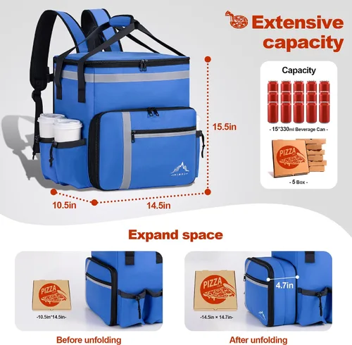 Miniatura 3 de Mochila de entrega de alimentos GoHimal, bolsas aisladas para entrega de alimentos para bicicleta de comida para llevar, bolsa grande de pizza