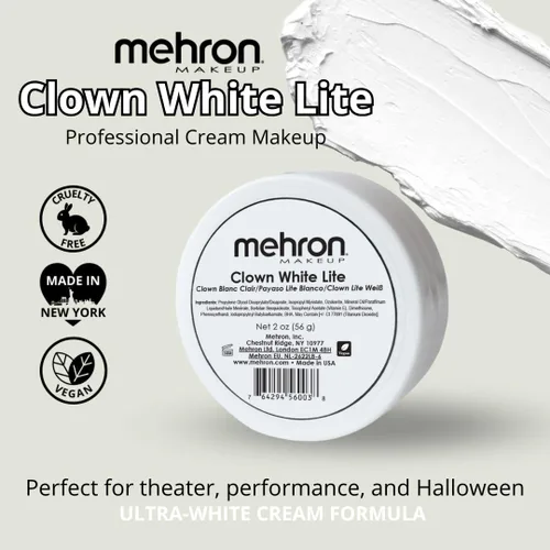 Miniatura 3 de Mehron Makeup Clown White Lite Pintura profesional para la cara y el cuerpo Pintura facial blanca crema para maquillaje de payaso, escenario