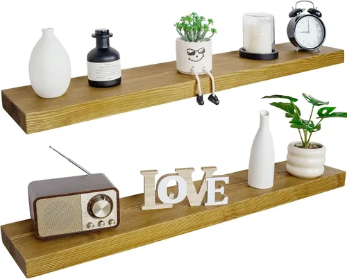 Miniatura 46 de BGMG Estantes flotantes de madera de 12 pulgadas, estantes flotantes negros, estantes de pared de madera maciza para baño, sala de estar