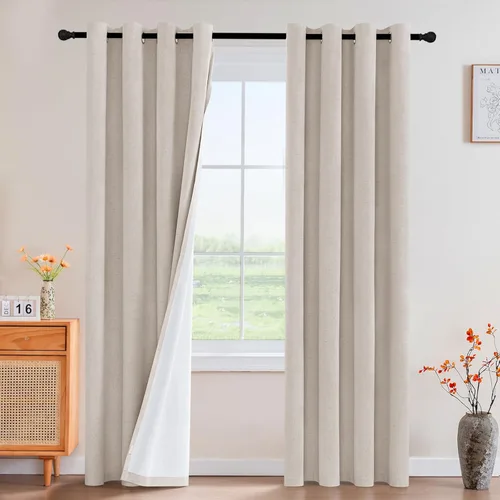 Miniatura 105 de Primitive - Cortinas opacas 100 % de lino texturizado natural para dormitorio, sala de estar, cortinas para ahorra energía, tela de arpillera