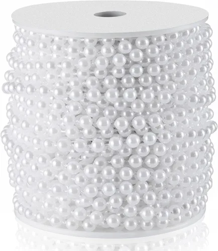 Guirnalda de perlas de 0.236 in, 66 pies, guirnalda de perlas de imitación blanca, rollo de rollo, decoración de fiesta de boda, decoración de árbol