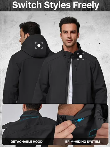 Miniatura 4 de FREE SOLDIER Chaqueta ligera con capucha impermeable para hombre, con forro polar, para invierno, con capucha, resistente al agua, para senderismo