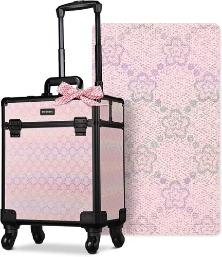 Miniatura 43 de BYOOTIQUE estuche rodante para maquillaje 4 en 1, con cerradura, maletín tipo trolley para cosméticos, con 4 ruedas extraíbles, organizador de viaje