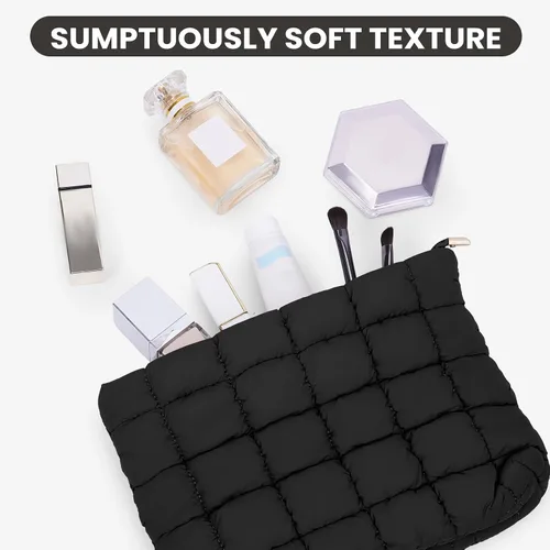 Miniatura 4 de Bolsa de Maquillaje Acolchada Inflada Bolsas de Cosméticos de Viaje Lindo Puffer Sólido Organizador de Artículos de Tocador Bolsa de Almacenamiento