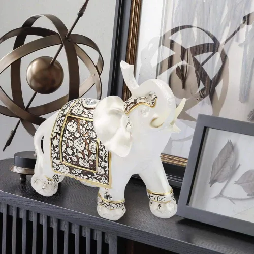 Miniatura 4 de Estatua decorativa de elefante de resina blanca, 6.7 pulgadas, adorno coleccionable de Feng Shui de buena suerte y riqueza para oficina en casa