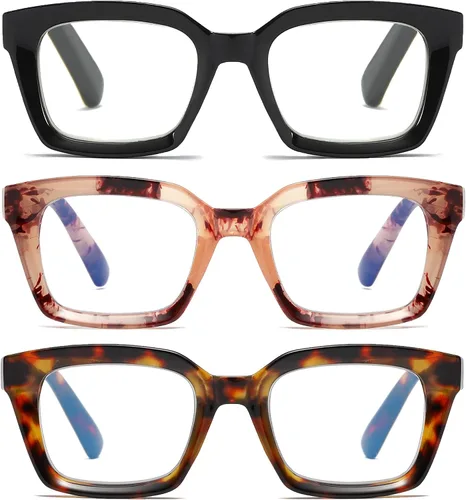 3 Pack Oversize Square Design Reading Glasses for Women, Blue Light Blocking Computer Reader