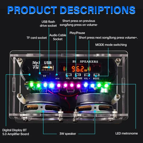 Miniatura 3 de Diymore Kit de altavoz Bluetooth para bricolaje, kit de práctica de soldadura de radio, altavoces duales y control remoto, para soporte