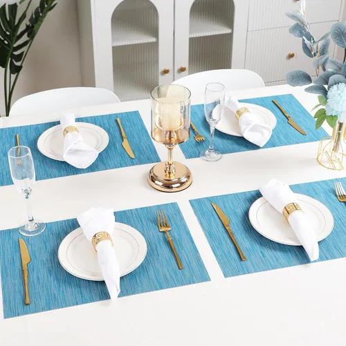Miniatura 7 de Juego de 6 manteles individuales lavables de vinilo PVC tejido para mesa de comedor, duradero, resistente al calor, antideslizante, tamaño 12 x 17