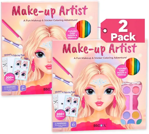 Miniatura 9 de BSCOOL Artista de maquillaje. Maquillaje divertido 3 en 1, calcomanías, kit de colorear, incluye lápices de colores, paleta de maquillaje y más