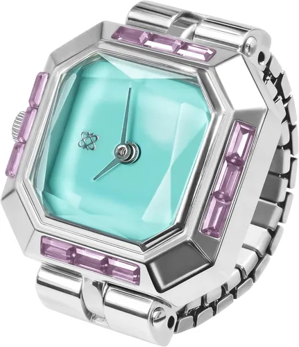 Miniatura 7 de PASCAL Anillo de reloj de diamante para mujer con pantalla analógica de dos manecillas y banda de expansión de acero inoxidable