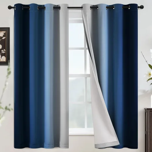 Miniatura 43 de COSVIYA Cortinas 100% Opacas Azul Degradado con Lazos Ajustables para Cocina Aislamiento Térmico Oscurecimiento de Habitación Cenefa con Bolsillo