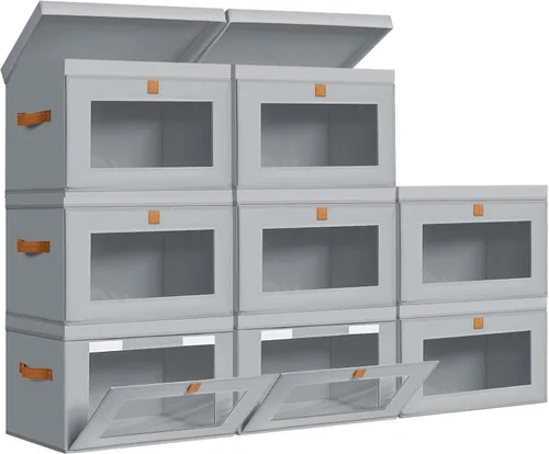 Miniatura 13 de DIMJ Contenedores de Almacenamiento con Tapas - Paquete de 4 Organizadores Grandes de Tela para Armario con Ventana y Asas, Cajas de Almacenamiento