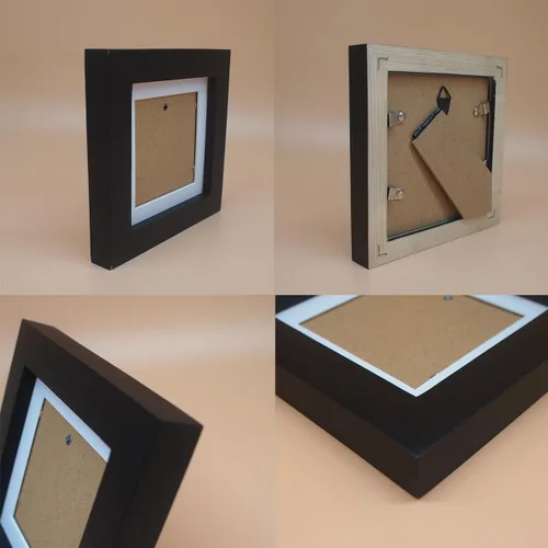 Miniatura 5 de Elegante portarretratos de madera maciza negra de 4 x 4 pulgadas, con paspartú de 3 x 3 pulgadas para fotos de 4 x 4, madera ecológica de alta