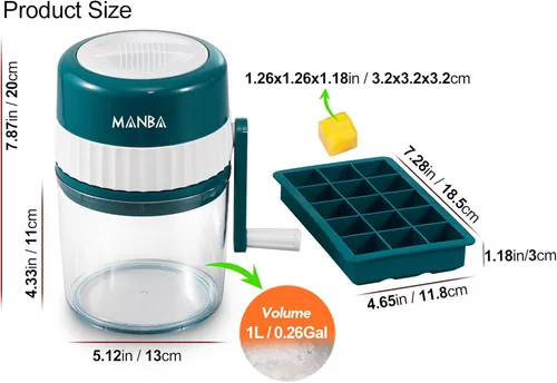 Miniatura 6 de MANBA Picadora de Hielo y Máquina de Cono de Nieve - Picadora de Hielo Portátil de Primera Calidad y Máquina de Hielo Raspado con Cubiteras Gratis