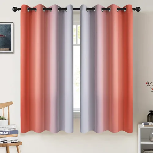 Miniatura 80 de COSVIYA Cortinas 100% Opacas Azul Degradado con Lazos Ajustables para Cocina Aislamiento Térmico Oscurecimiento de Habitación Cenefa con Bolsillo