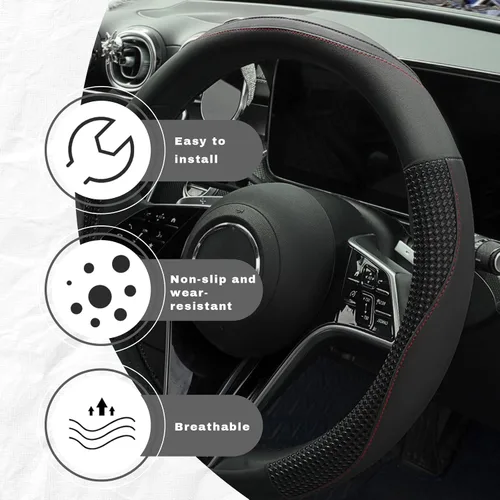 Miniatura 5 de Funda para volante de automóvil con círculo interior, protector de cuero mejorado de 15 pulgadas para hombres y mujeres, accesorios interiores