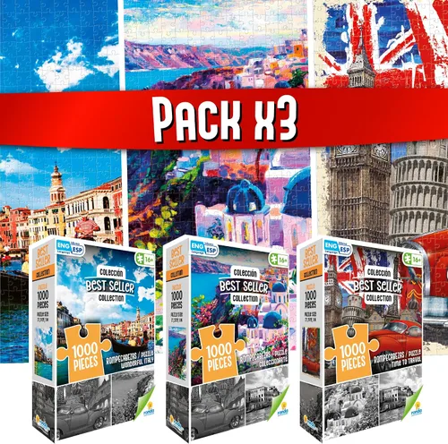 RONDA Europe Classics - Rompecabezas de 1000 piezas para adultos (3 unidades) | 3 iconic European landmarks, QR reference image, precision-cut
