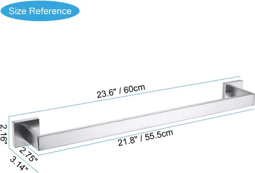Miniatura 5 de TASTOS Toallero individual negro de 23.6 pulgadas, barra de toalla de baño de acero inoxidable SUS 304 resistente, toallero de cocina, soporte