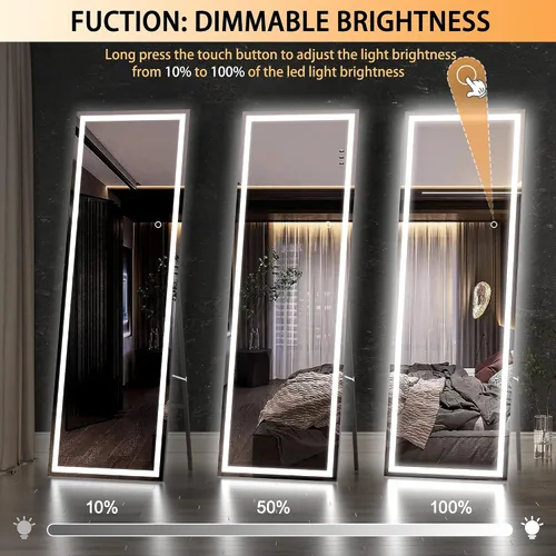 Miniatura 5 de Hasipu - Espejo de cuerpo entero con luces, 56 x 16 pulgadas, espejo de pie con led para montaje en pared para sala de estar, dormitorio y Negro