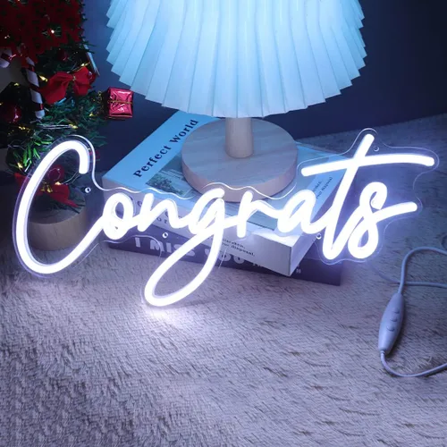 Miniatura 10 de Britrio Letrero de neón con texto en inglés "Congrats Grad" para graduación, celebración, fiesta, decoración iluminada, clase de 2026