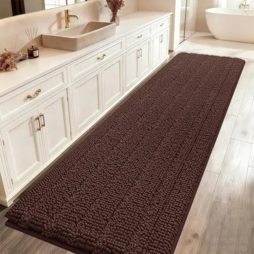 Miniatura 15 de ACCUMTEK - Juego de alfombras de baño a rayas beige de 3 piezas, ultrasuaves, antideslizantes de chenilla, alfombras de baño mullidas y absorbentes