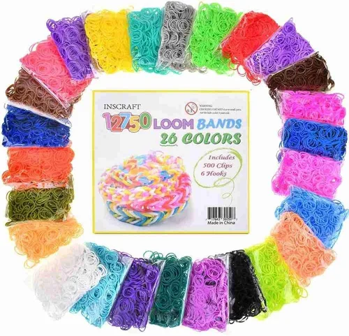 Kit de recambio de bandas de goma de telar de 12750 piezas en 26 colores con 500 clips, 6 ganchos, kit de fabricación de pulseras de primera calidad