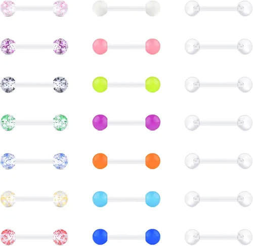 Miniatura 5 de VCMART - Anillos de plástico para lengua de 14 G, anillos de plástico para pezón para cirugía, anillo de lengua transparente, piercing que brilla