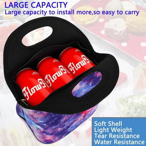 Miniatura 4 de FlowFly - Lonchera infantil de neopreno, minibolsa suave aislada, minihielera, bolsa térmica para comida para niños, niñas, hombres, mujeres, Galaxia