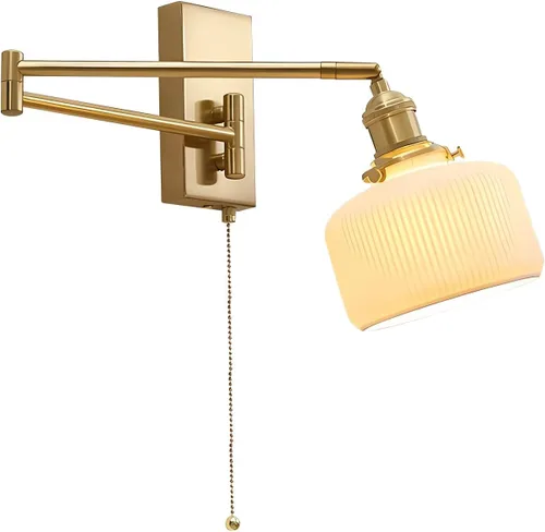Miniatura 10 de MWL14A-2 - Juego de 2 apliques de pared dorados cepillados, lámparas de pared industriales retro con cadena de tracción, apliques de tocador