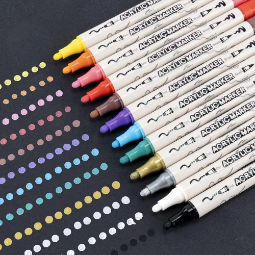 Miniatura 6 de TRANSON Juego de rotuladores de pintura acrílica de doble punta de 12 colores para lienzo de madera, madera, cuero, cerámica, pintura de bricolaje